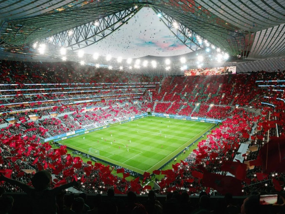 Confira novas imagens do estádio Hassan II, promessa do Marrocos para a Copa do Mundo 2030 — Foto: Divulgação / Populous