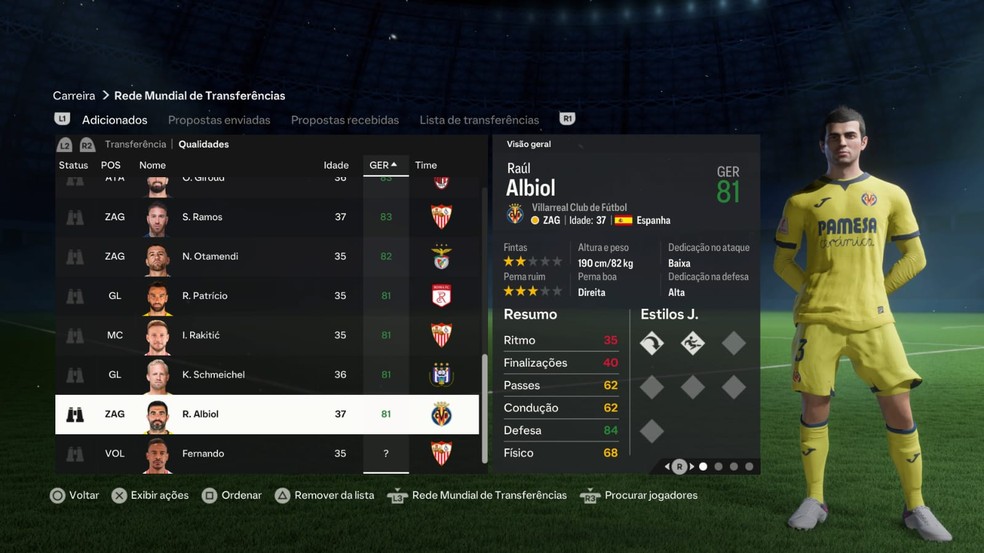 Raúl Albiol no modo carreira do FC 24 — Foto: Reprodução/EA Sports