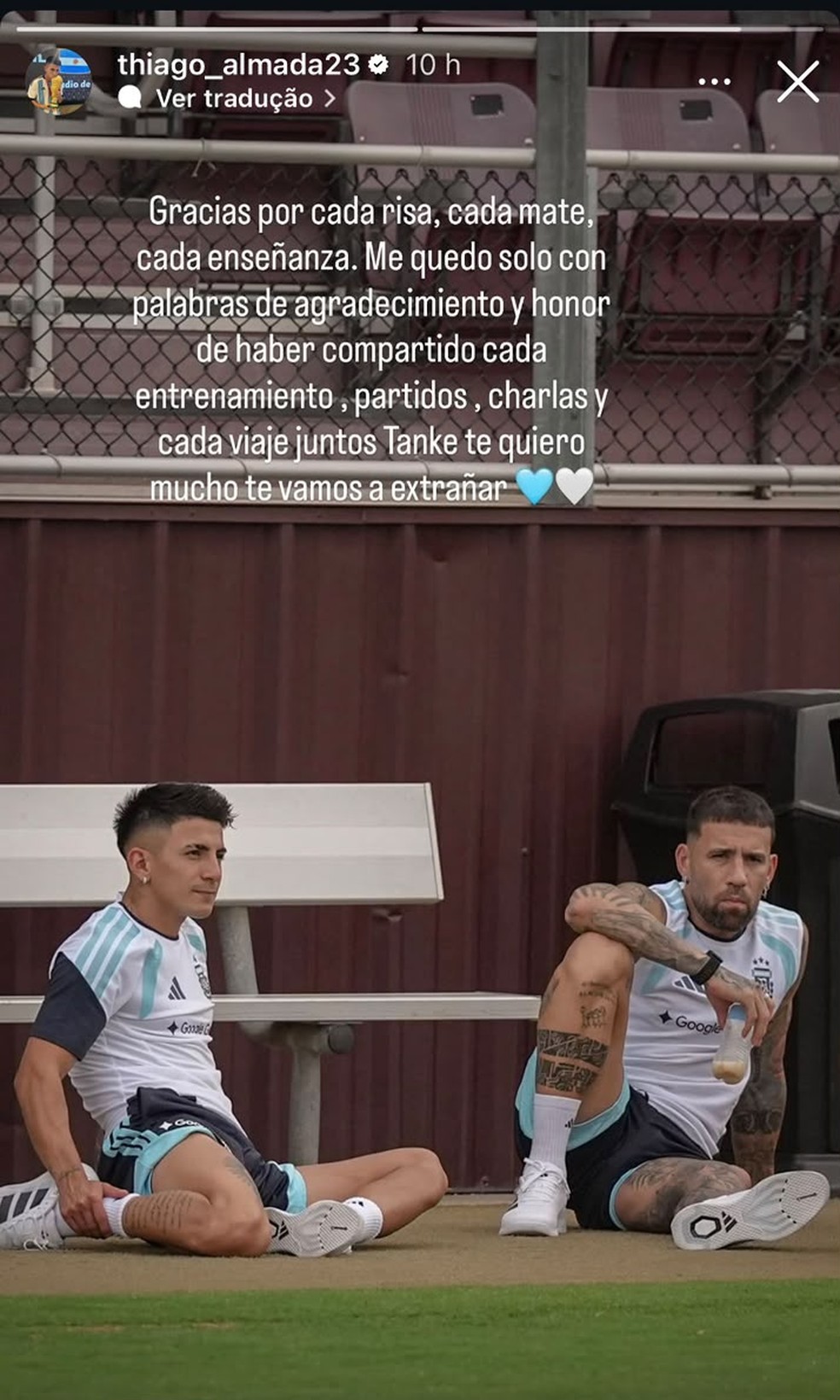 Almada posta despedida para Otamendi ap�s aposentadoria da sele��o � Foto: Reprodu��o / Instagram