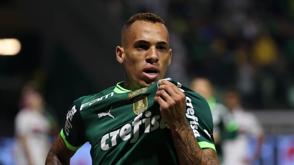 Breno Lopes comemora gol pelo Palmeiras contra o São Paulo — Foto: Cesar Greco/Palmeiras