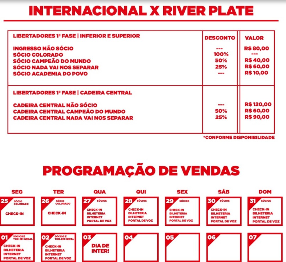 Ingresso para um jogo do Inter em Porto Alegre -  Portugal