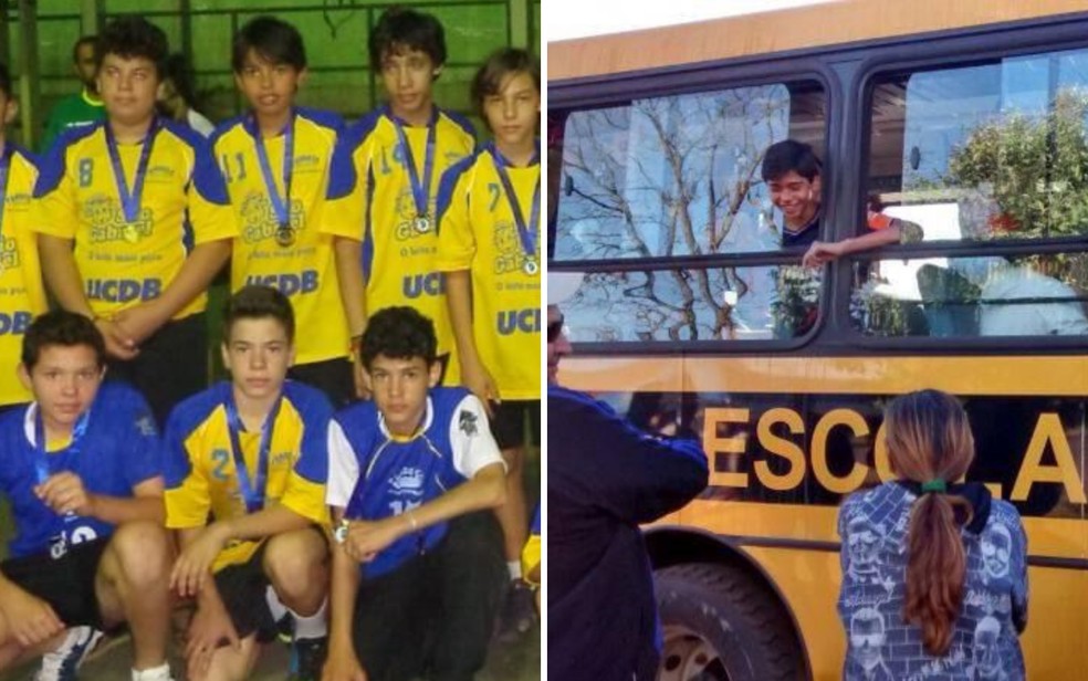 Guilherme Madruga (ao centro, em pé) quando jogava handebol no Mato Grosso do Sul — Foto: Arquivo Pessoal
