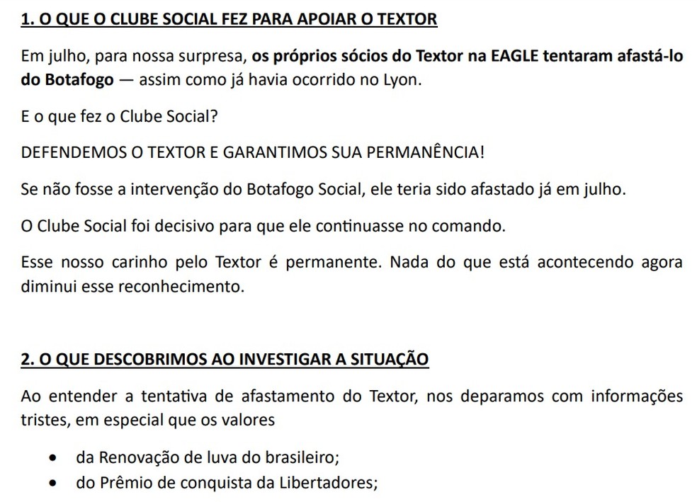 Carta do clube social do Botafogo  Foto: Reproduo
