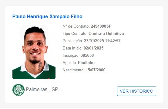 Palmeiras regulariza Paulinho, e estreia depende da liberação médica