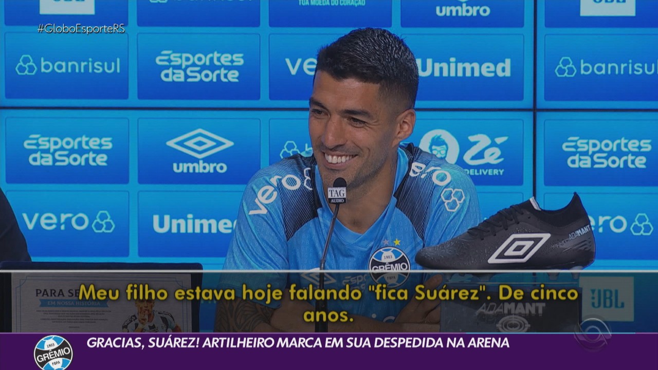 Gracias, Suárez: artilheiro marca em sua despedida na Arena do Grêmio