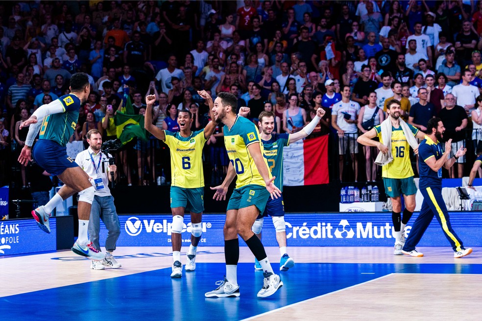 Brasil vence a Fran&ccedil;a pela Liga das Na&ccedil;&otilde;es de v&ocirc;lei 2023 &mdash; Foto: FIVB