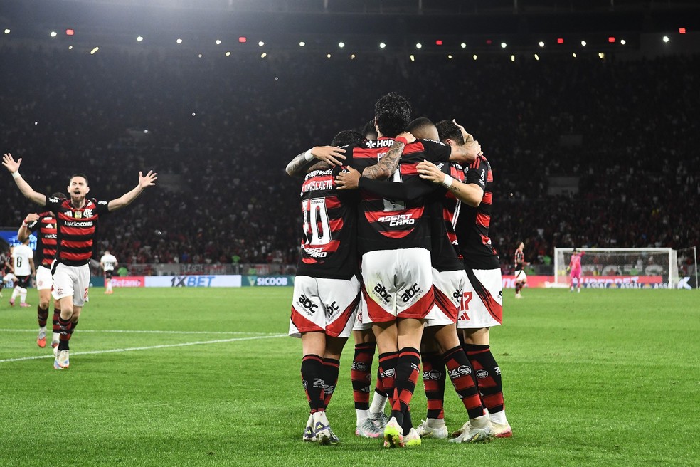 Jogadores comemoram aps gol em Flamengo x Vitria  Foto: Alexandre Duro