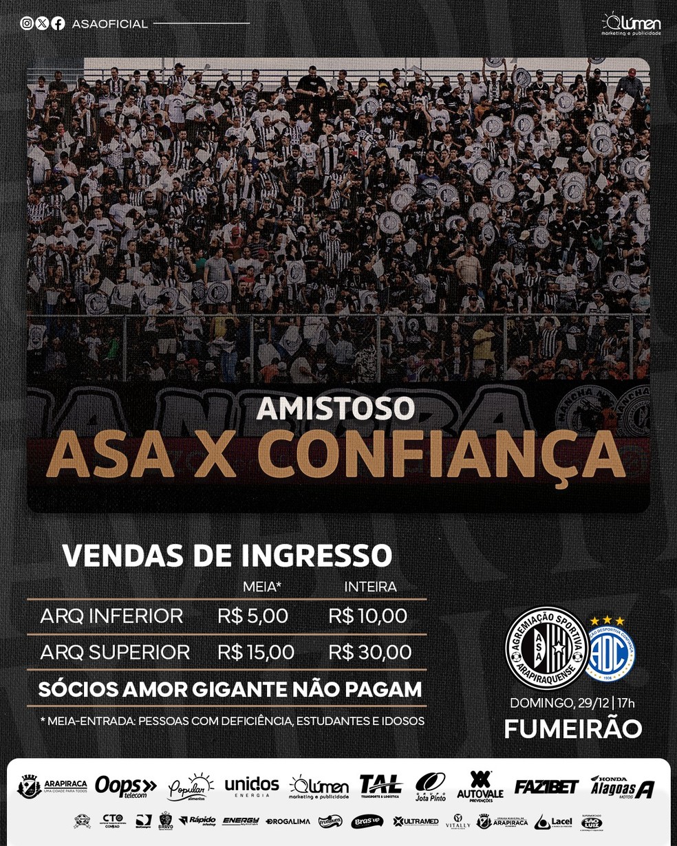 ASA divulga preço dos ingressos para amistoso contra o Confiança — Foto: Divulgação/ASA