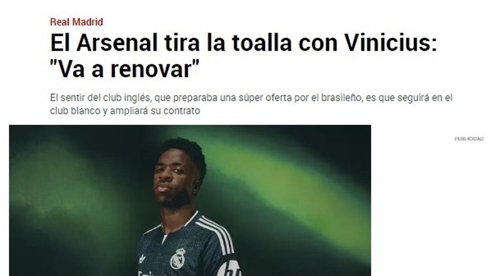 Arsenal desiste de contratar Vini Jr., segundo jornal espanhol — Foto: Reprodução