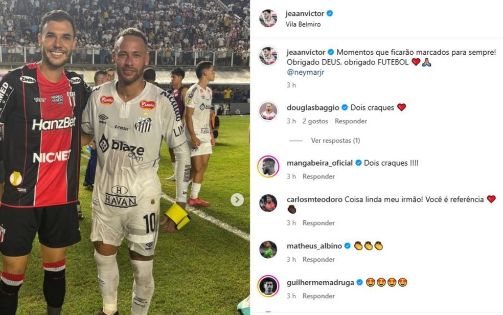 Jean Victor, lateral do Botafogo-SP, posta foto com Neymar — Foto: Reprodução/Instagram