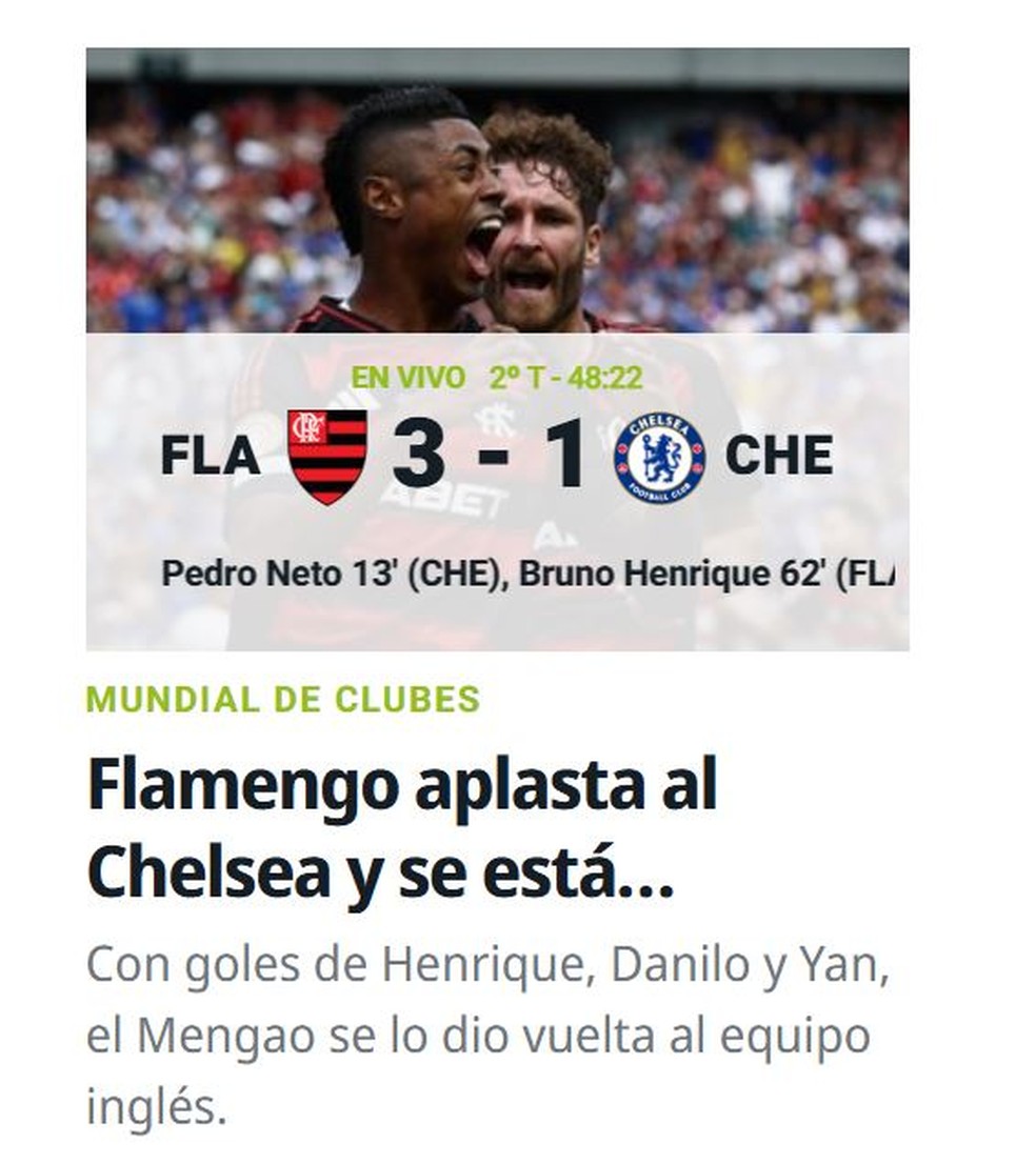 Olé, da Argentina, diz que Flamengo "amassou" o Chelsea — Foto: Reprodução