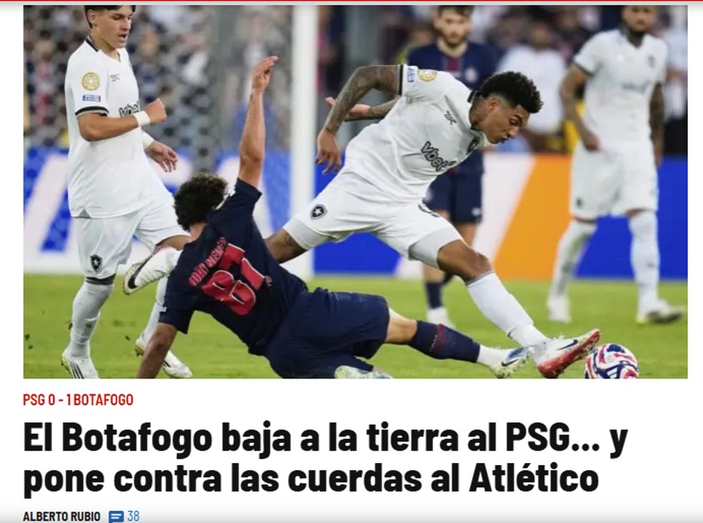 Manchete do jornal espanhol Marca sobre a vitória do Botafogo sobre o PSG — Foto: Reprodução