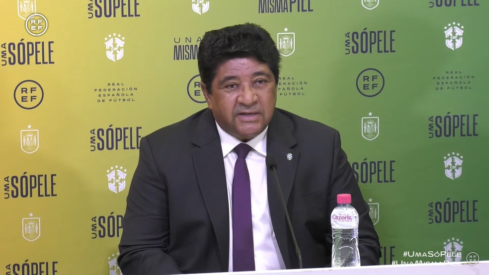 Ednaldo Rodrigues, presidente da CBF, em entrevista coletiva — Foto: Reprodução