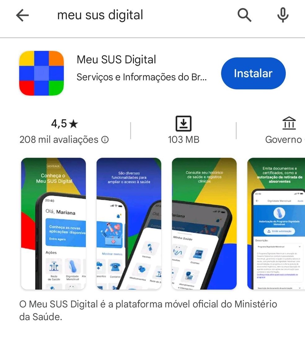 Como baixar o app Meu SUS Digital — Foto: Reprodução