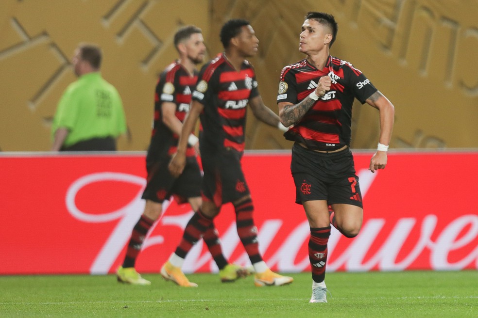 Luiz Araújo comemora um gol pelo Flamengo na Copa do Mundo de Clubes — Foto: Gilvan de Souza / Flamengo