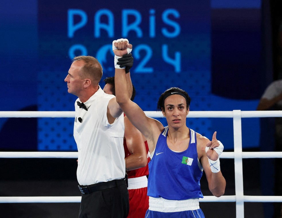 Boxeadora argelina Imane Khelif, finalista na categoria até 66kg das Olimpíadas de Paris