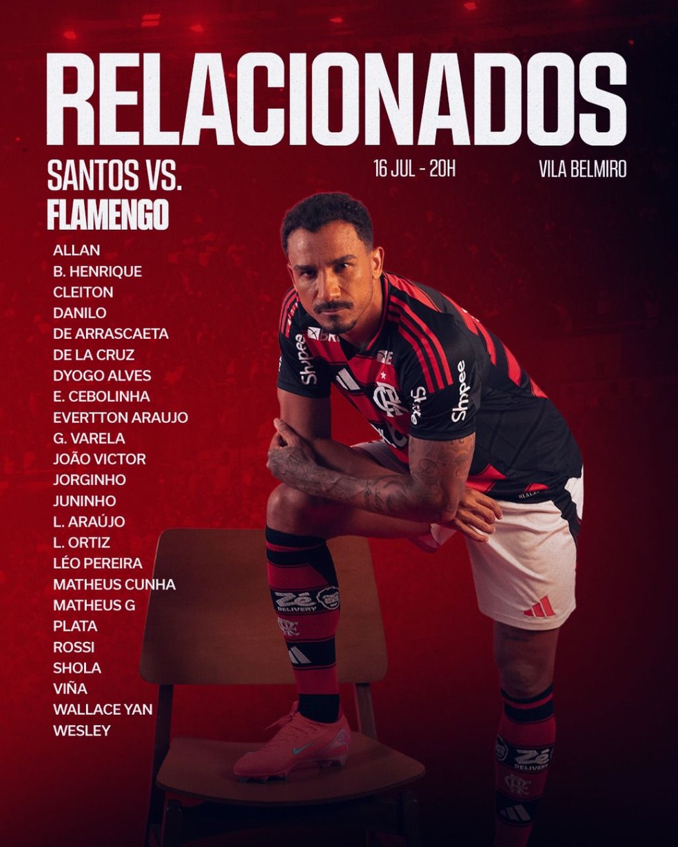 Relacionados do Flamengo contra o Santos  Foto: Divulgao