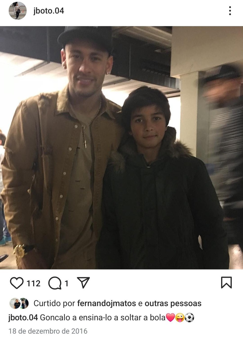 Boto brincou com Neymar no Instagram em 2016