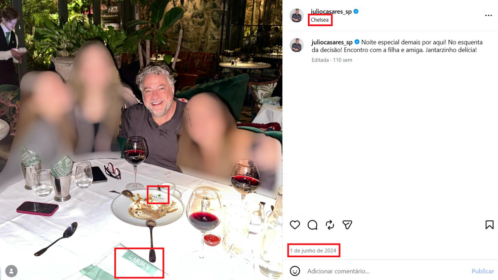 Casares em restaurante com filha, amiga e namorada — Foto: Reprodução / Instagram
