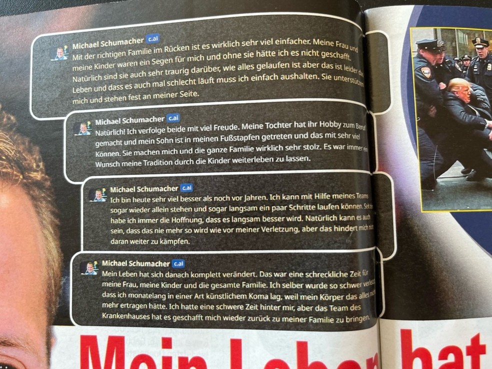 Revista publica entrevista gerada por inteligência artificial com Michael Schumacher — Foto: Reprodução