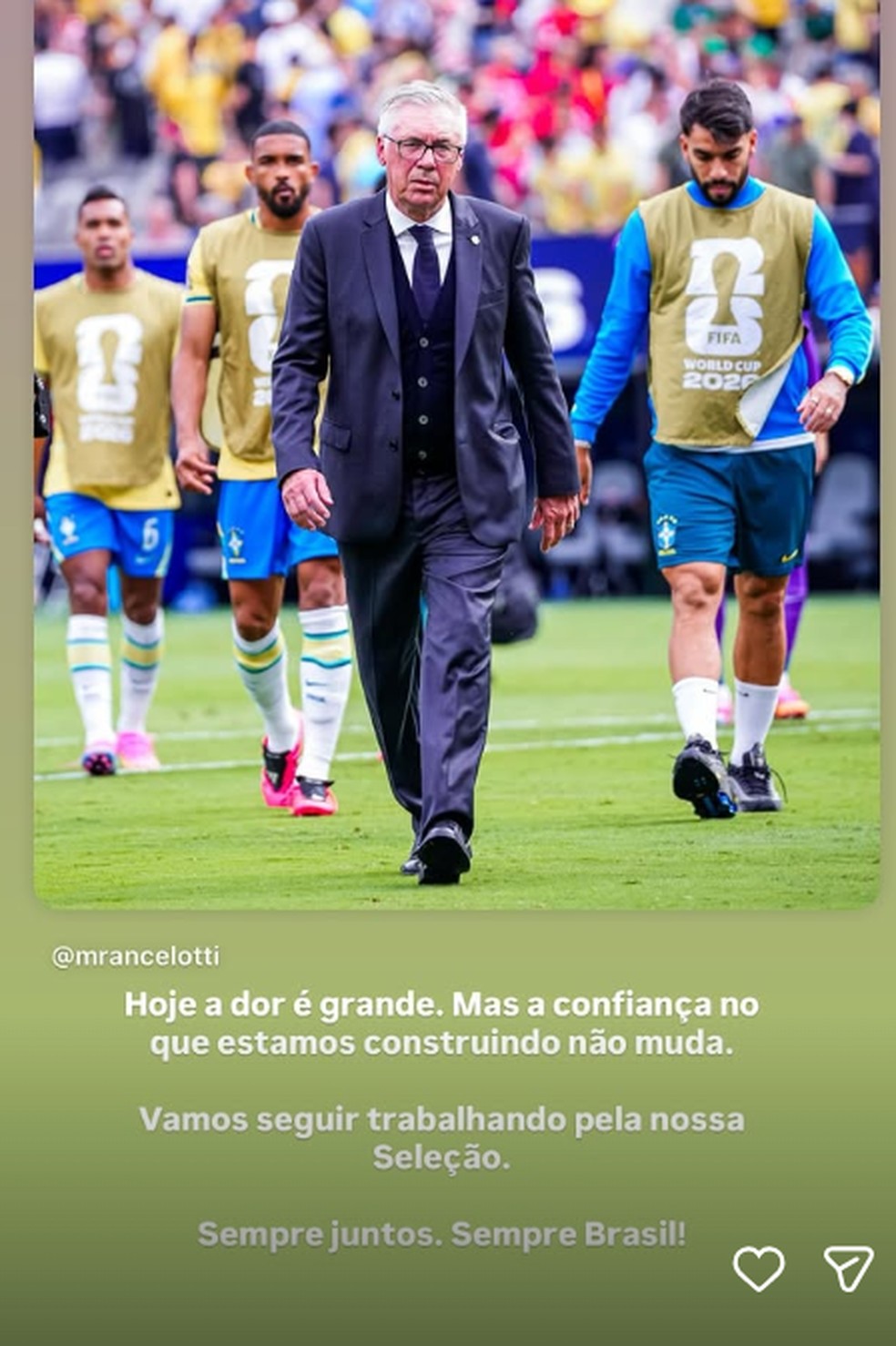 Ancelotti lamenta derrota do Brasil — Foto: Reprodução
