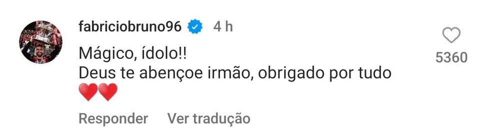 Fabrício Bruno se despede de Everton Ribeiro no Flamengo — Foto: Reprodução