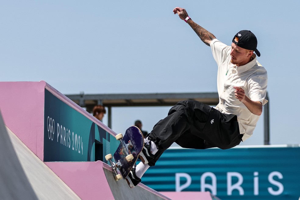 Giovanni Vianna em eliminatória do skate park masculino nos Jogos Olímpicos de Paris 2024 — Foto: Miriam Jeske/COB