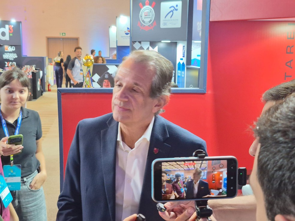 Bap, presidente do Flamengo, durante evento em Campinas — Foto: Heitor Esmeriz
