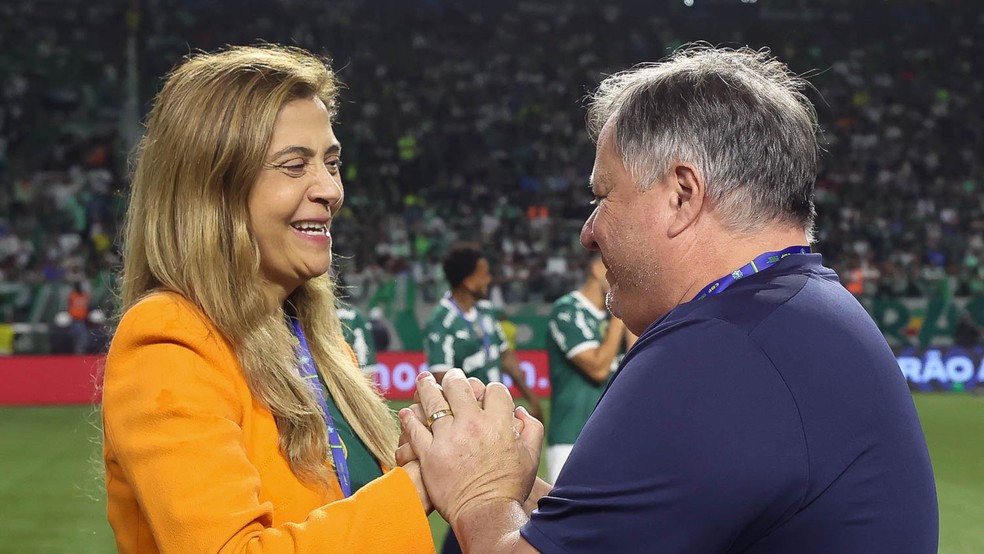 Leila Pereira, presidente do Palmeiras, e Anderson Barros, diretor de futebol — Foto: Cesar Greco/Palmeiras
