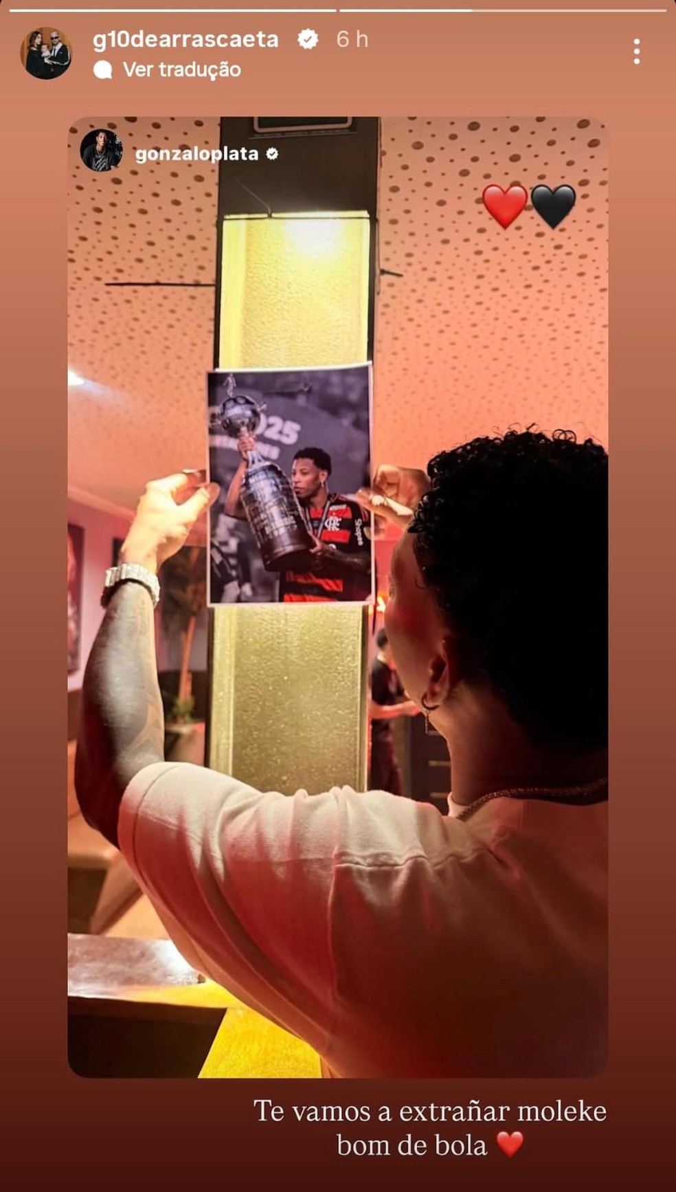 Arrascaeta lamentou a sa�da de Plata no Flamengo � Foto: Reprodu��o / Instagram