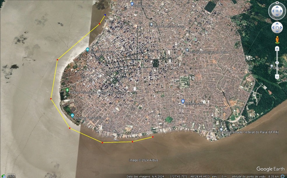 Mapa com o percuso da Regata de Belém — Foto: Divulgação / Associação Náutica de Belém