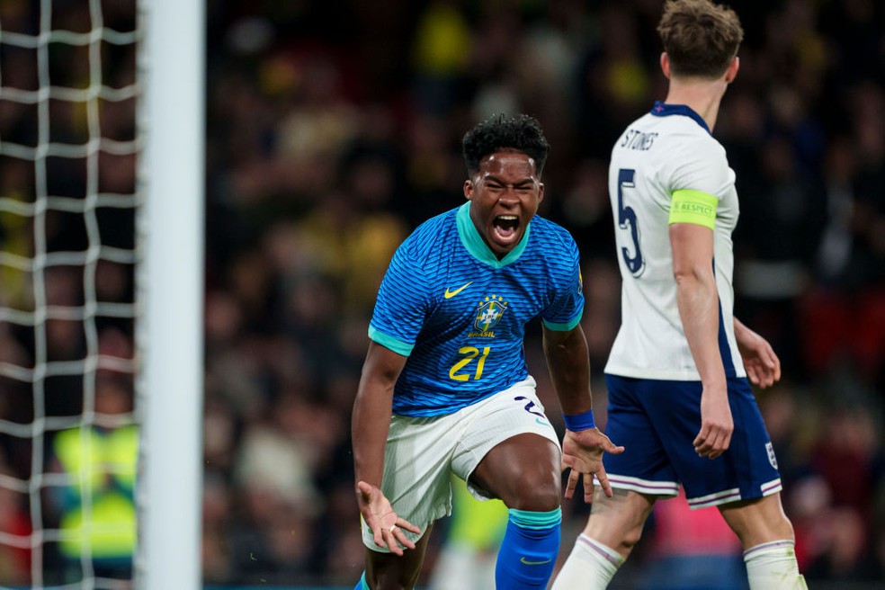Com gol de Endrick, Brasil venceu o último jogo contra a Inglaterra: 1 a 0 em amistoso em Wembley — Foto: Getty Images