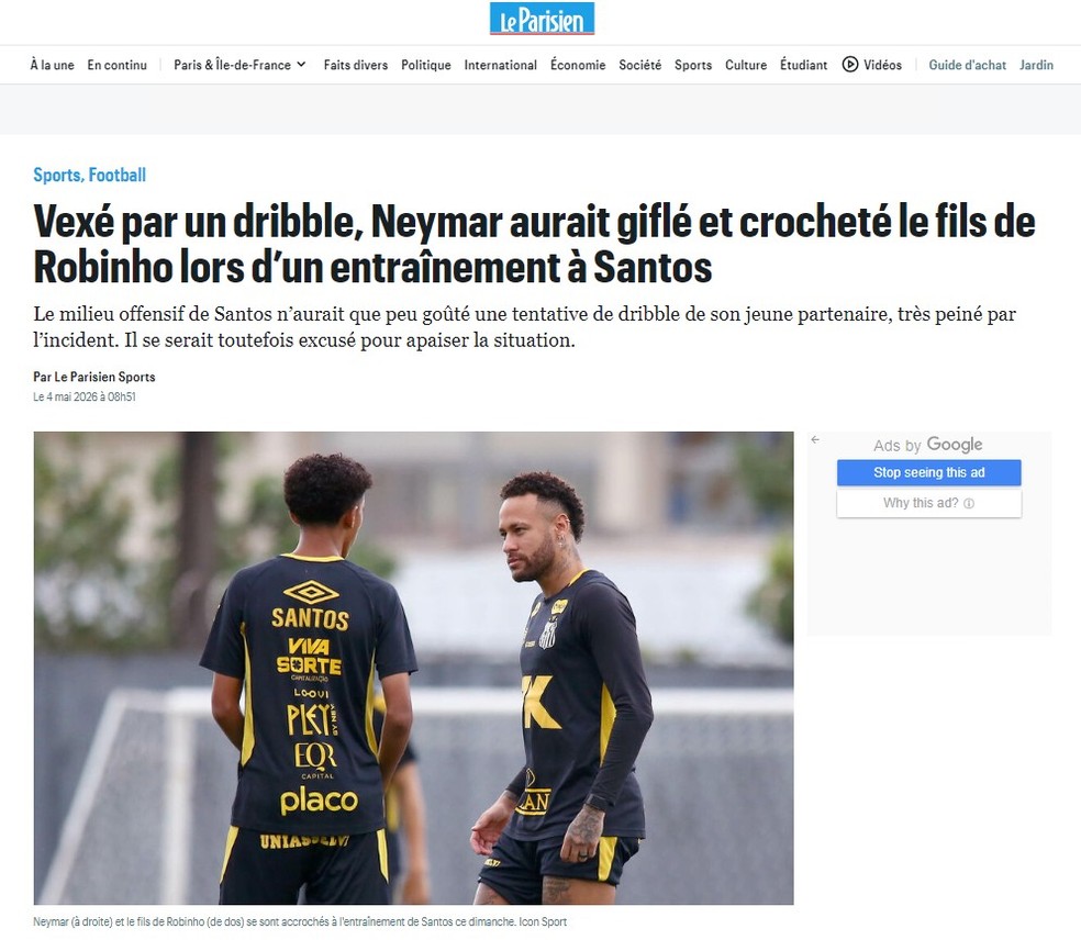 Jornais internacionais repercutem briga entre Neymar e Robinho Jr. — Foto: Reprodução