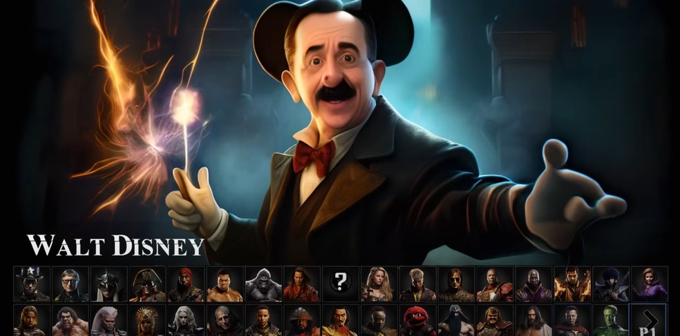 Walt Disney recriado com inteligência artificial no Mortal Kombat 3 — Foto: Divulgação/Interdimensional