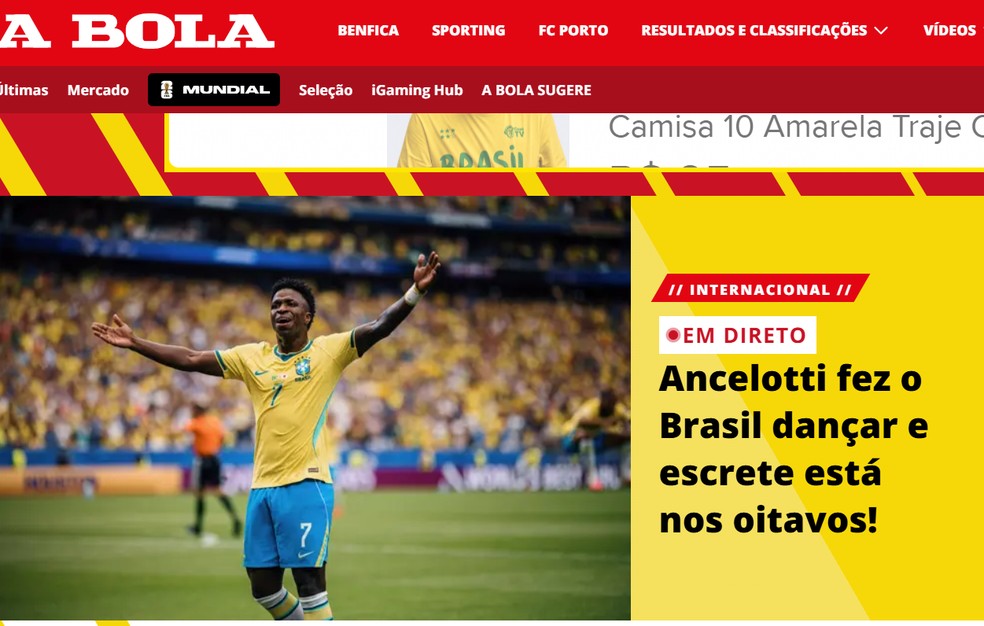 Português "A Bola" repercute classificação do Brasil — Foto: Reprodução