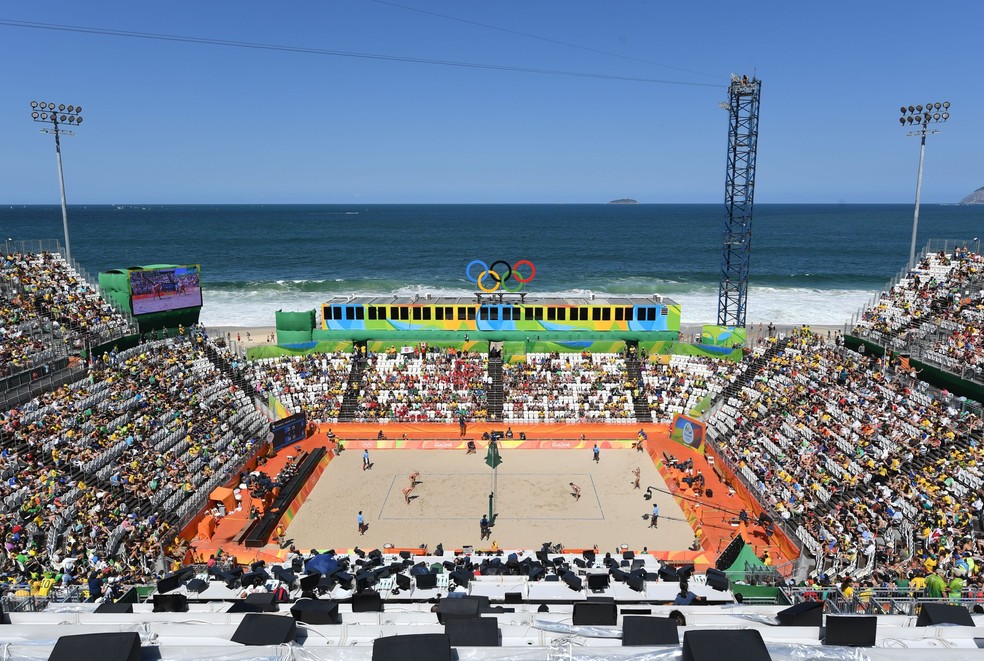 Arena do vôlei de praia das Olimpíadas do Rio 2016 em Copacabana — Foto: Sebastian Kahnert/picture alliance via Getty Images