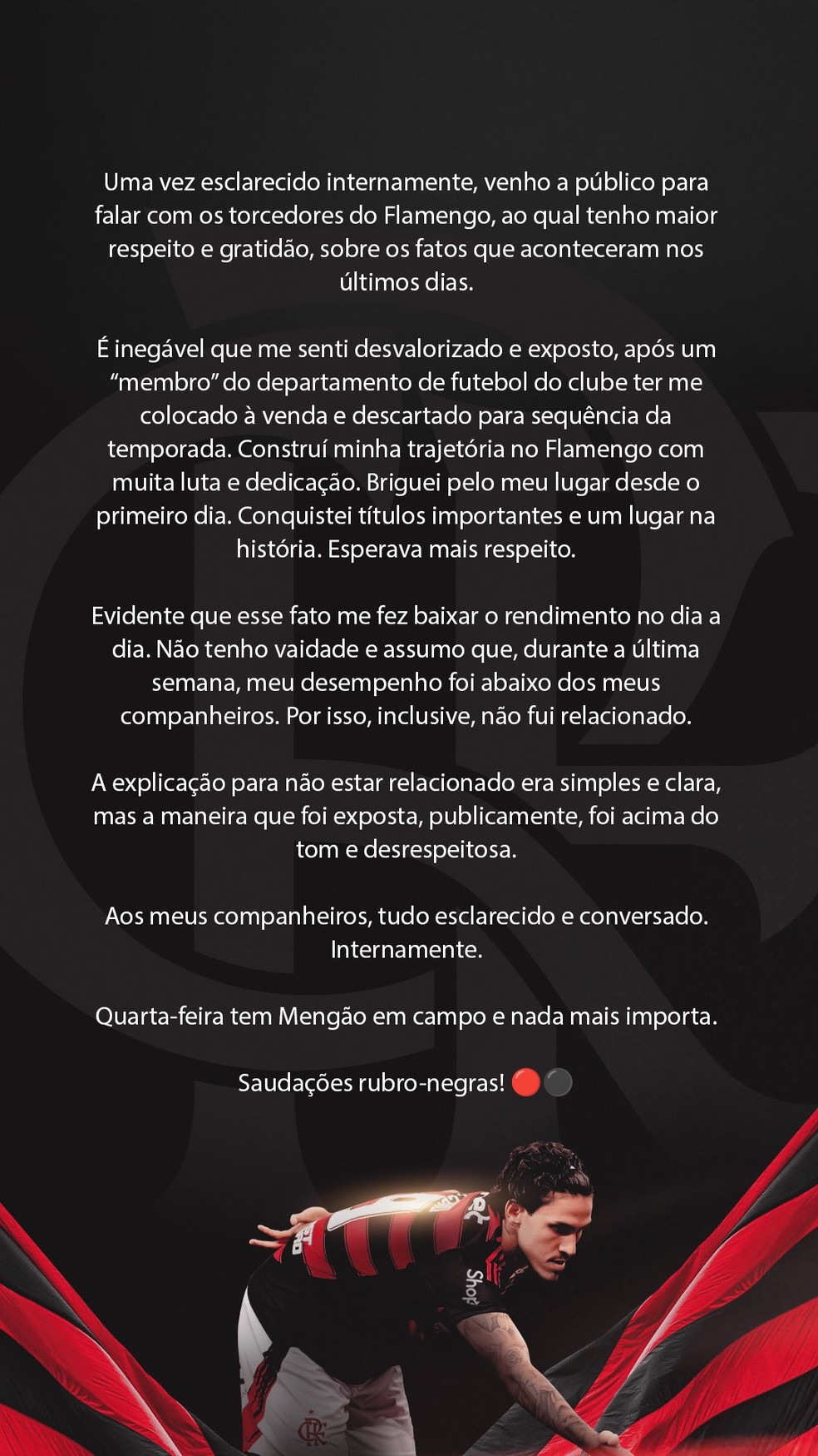 Pedro fala sobre recente polêmica no Flamengo - Reprodução