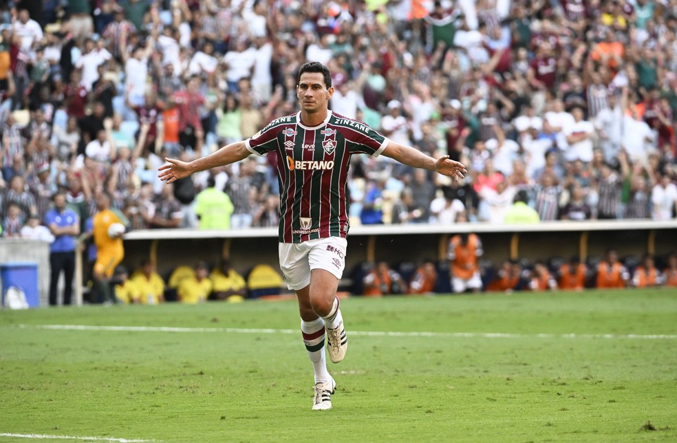 Ganso comemora gol em Fluminense x Bragantino, pelo Brasileir�o � Foto: Andr� Dur�o / ge