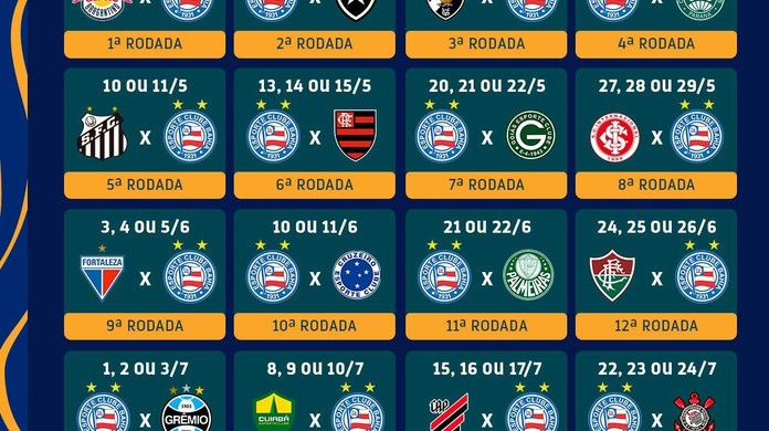Saiu a tabela: veja os jogos do Bahia na Série A 2023; estreia será contra  o Bragantino, fora de casa, bahia