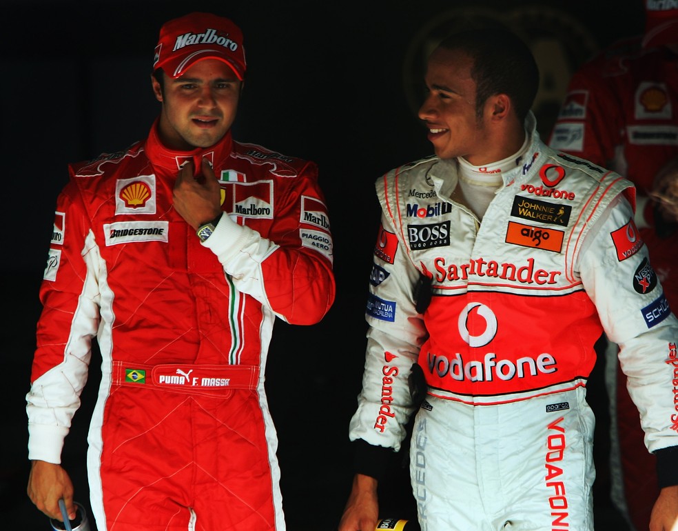 Felipe Massa e Lewis Hamilton em 2008 — Foto: Getty Images