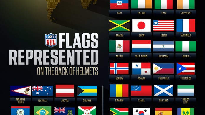 NFL terá bandeiras de países nos capacetes; Brasil será representado, futebol americano