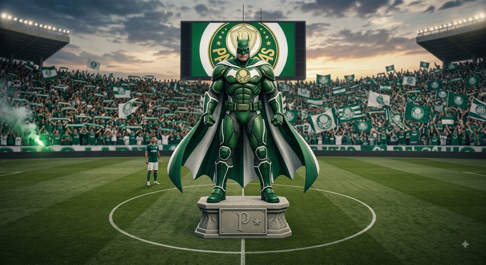 Batman com as cores do Palmeiras feito por IA — Foto: Montagem feita por IA
