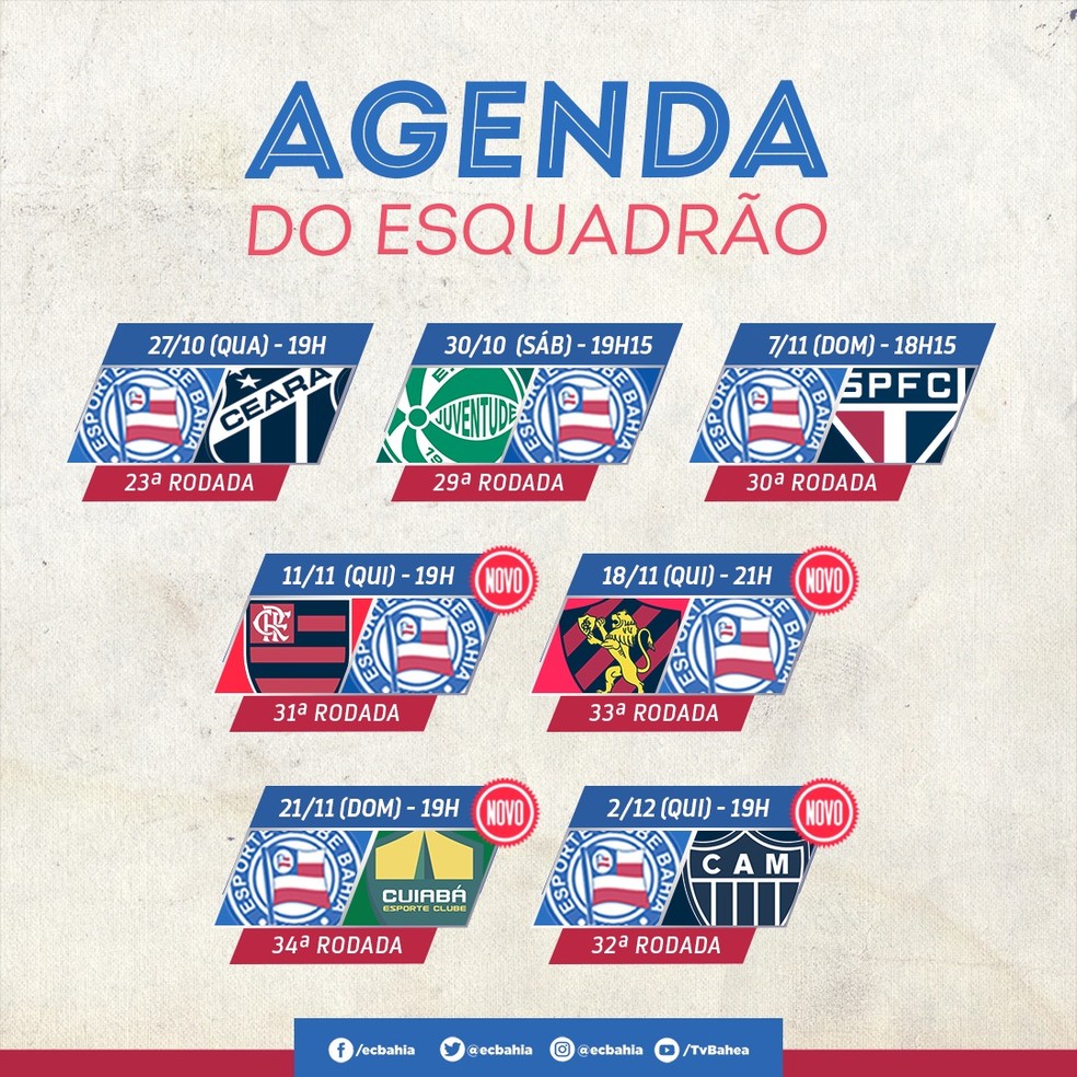 CBF detalha mais doze jogos do Bahia na Série B; confira as datas, locais e  horários