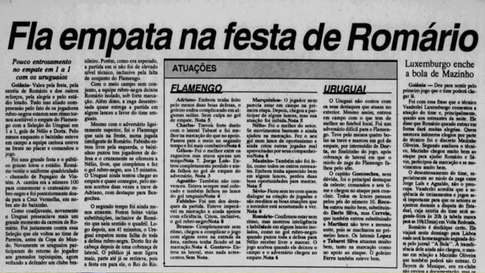 Estreia de Romário pelo Flamengo no Serra Dourada — Foto: Divulgação / Flamengo